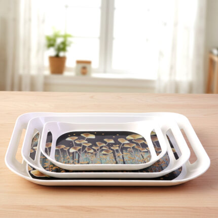 Honey Serving Tray Set – Elegant Golden Leaf Design with Handles (Dishwasher Safe, Durable Material)