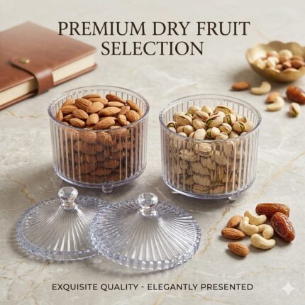 Diamond Premium Crystal-Clear Dry Fruit Jar Set of 2 | 500ml Food-Grade Airtight Storage Containers | BPA-Free & Non-Toxic Decorative Serving Jars for Snacks, Treats & Gifting